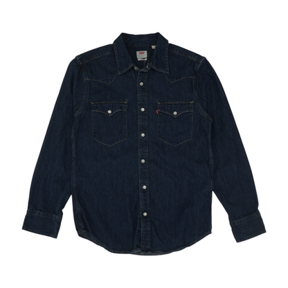 Blue Solid Long Sleeve Button Down