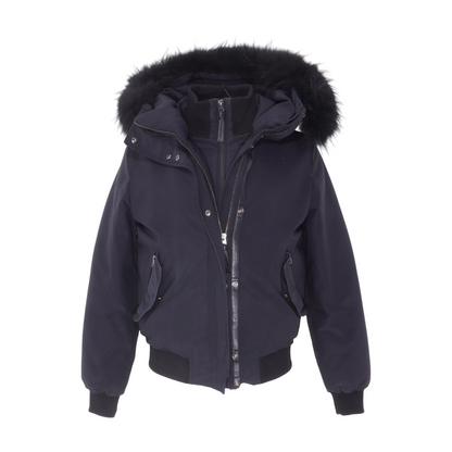 Black NEFI-F Down Jacket with Removable Racoon Fur Trimmed Hood