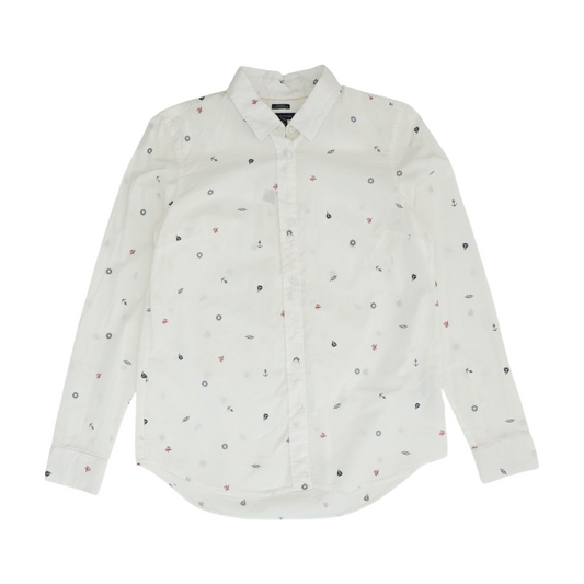 White Graphic Button Down