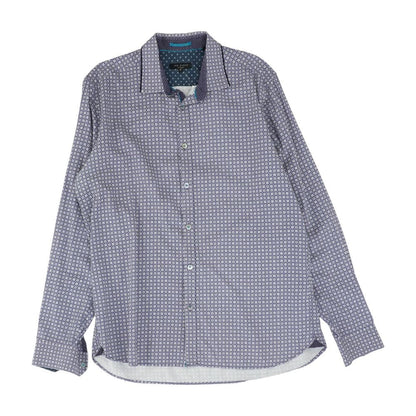 Blue Geometric Long Sleeve Button Down