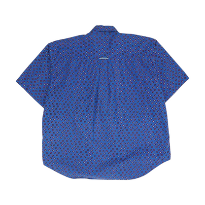 Blue Geometric Short Sleeve Button Down