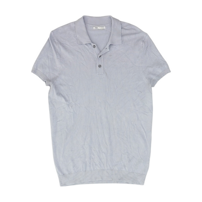 Blue Solid Short Sleeve Polo