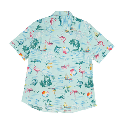 Blue Novelty Short Sleeve Button Down