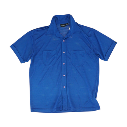 Blue Solid Short Sleeve Button Down
