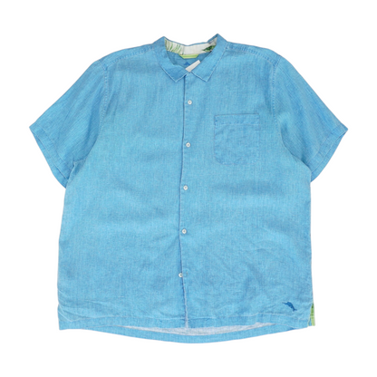 Blue Solid Short Sleeve Button Down