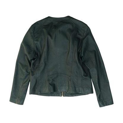 Green Solid Leather Jacket