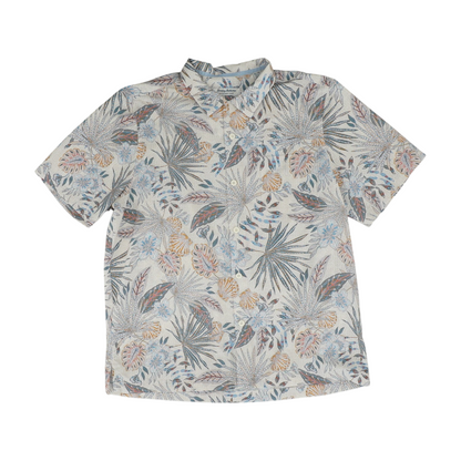 White Tropical Short Sleeve Button Down