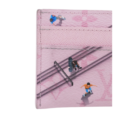 Skateboard Pink Double Card Holder in Monogram Coated Canvas