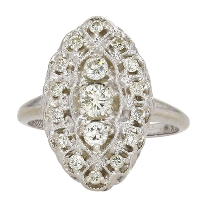 .40 ct 14K White Gold Vintage Style Marquise Setting With Round Diamonds Ring
