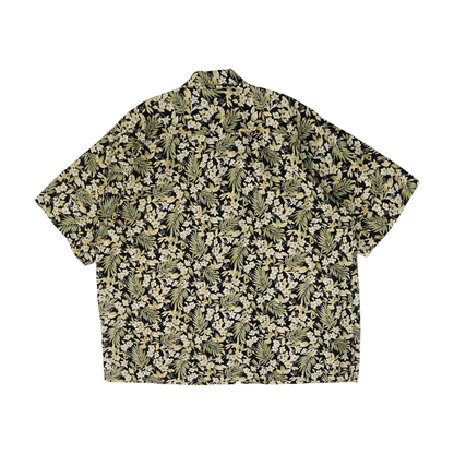 Black Floral Short Sleeve Button Down