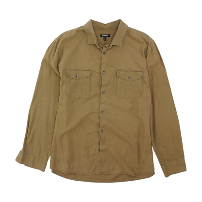 Brown Solid Long Sleeve Button Down