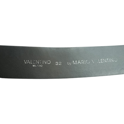 Black Logo Embossed Monogram Leather Belt with a Silver-Toned Logo Buckle