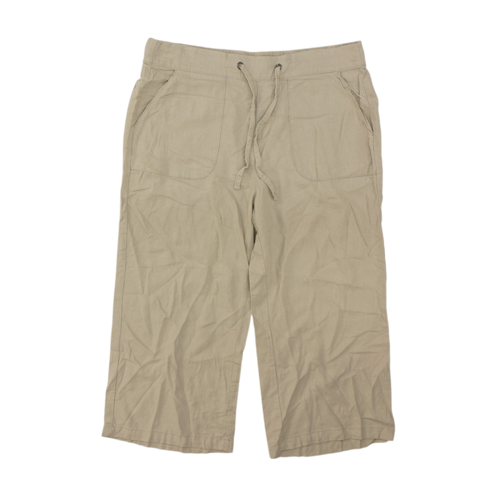 Beige Solid Casual Capris