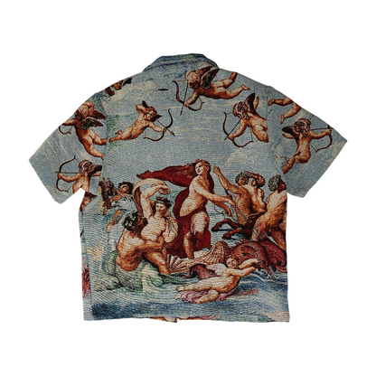Blue Graphic Short Sleeve Button Down