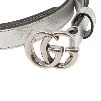Silver GG Marmont Thin Leather Belt