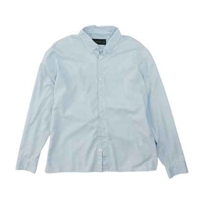 Blue Solid Long Sleeve Button Down