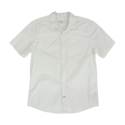 White Solid Short Sleeve Button Down