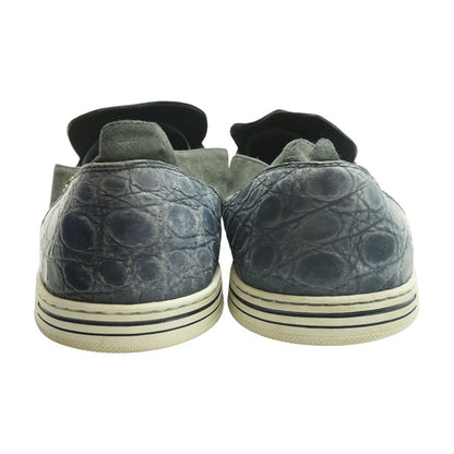 Blue Suede Caiman Slip-On Sneakers