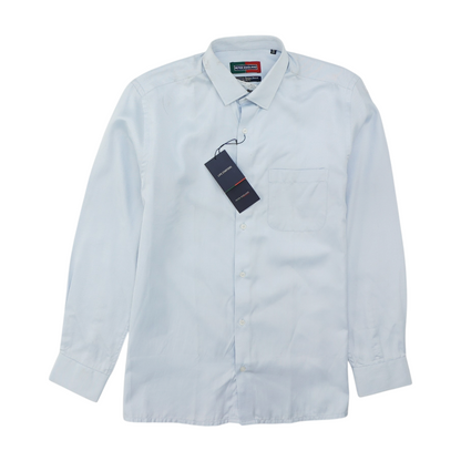Blue Solid Long Sleeve Button Down