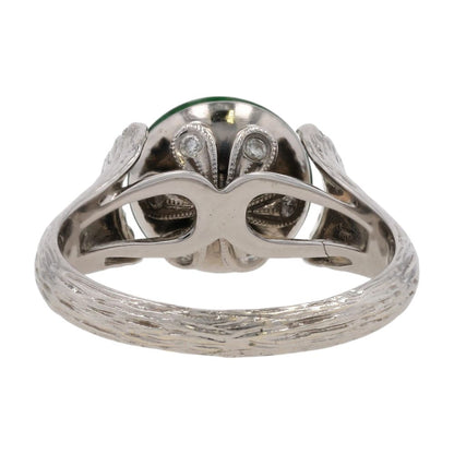 18K White Gold Jade Halo With Bezel Set Diamond Cocktail Ring