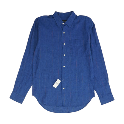Blue Solid Long Sleeve Button Down