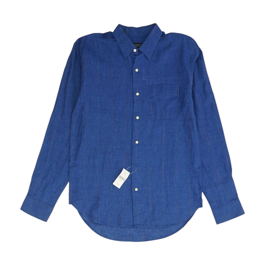 Blue Solid Long Sleeve Button Down