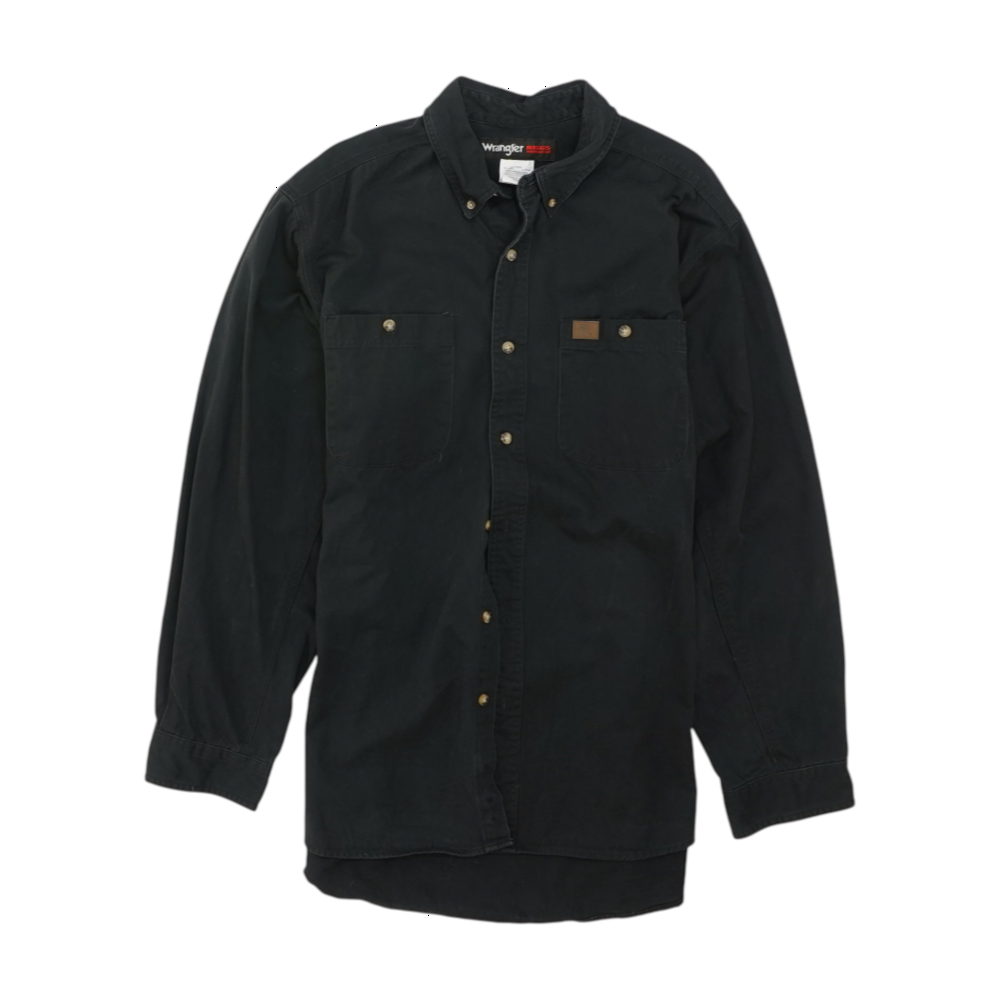 Black Solid Long Sleeve Button Down