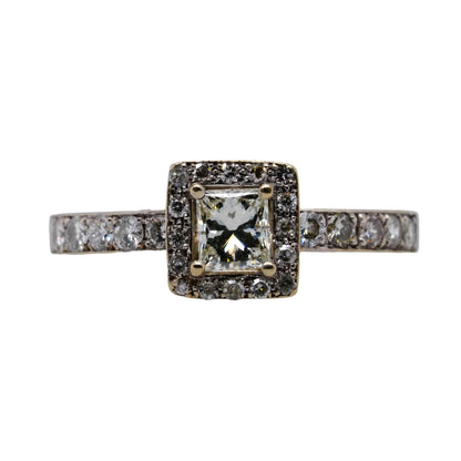 14K White Gold Princess Cut Center Diamond Engagement Ring With Square Halo