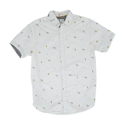 White Print Short Sleeve Button Down