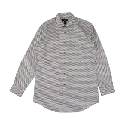 White Geometric Long Sleeve Button Down