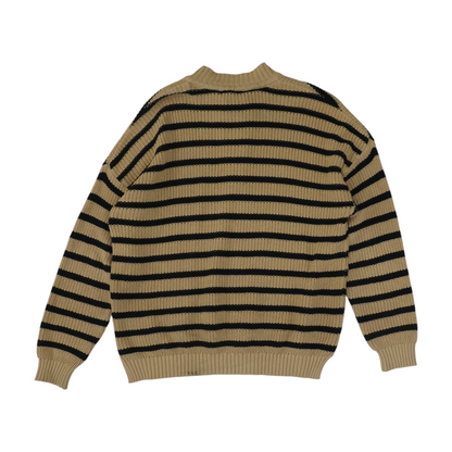 Brown Striped 1/4 Zip Sweater