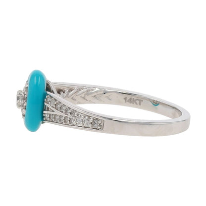 1/4 Ct 14K White Gold Diamond Cluster With Turquoise Enamel Halo Engagement Ring