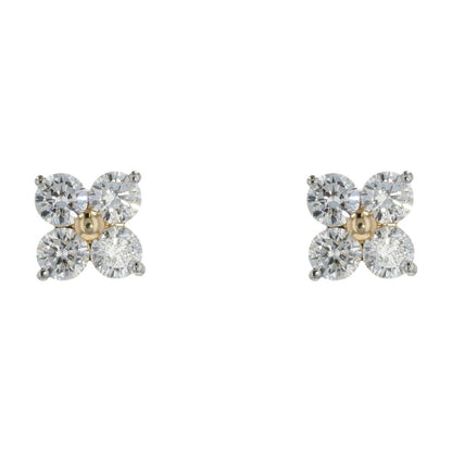 1 Ct 14K Gold Lab Grown Diamond Flower Stud Earrings