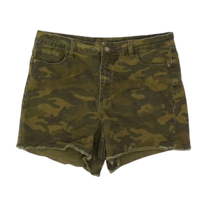 Green Plus Size Camo Denim Shorts