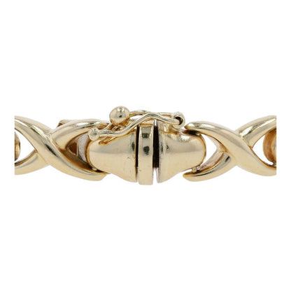 14K Gold X's And Textured Bar Link Bracelet