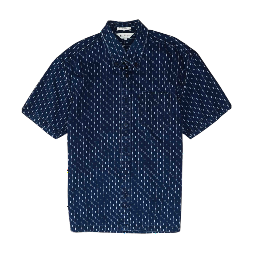 Navy Striped Short Sleeve Button Down