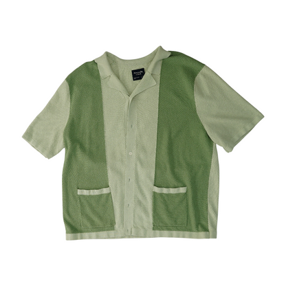 Green Solid Short Sleeve Button Down