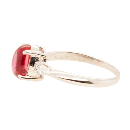 Platinum Pink Tourmaline Cabochon With Diamond Accents Ring