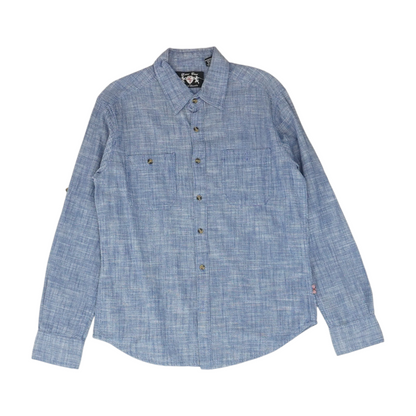 Blue Solid Long Sleeve Button Down