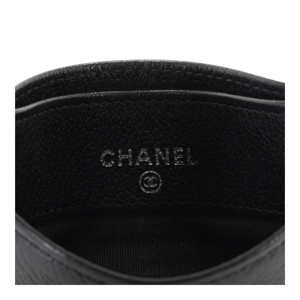 CC Camellia Embossed Leather Card Holder in Black