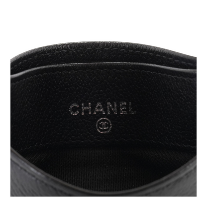 CC Camellia Embossed Leather Card Holder in Black