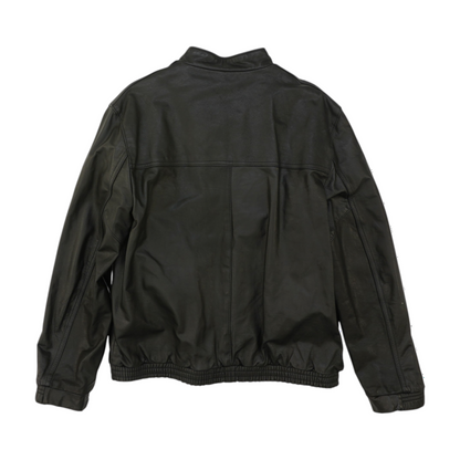 Vintage Black Solid Leather Jacket