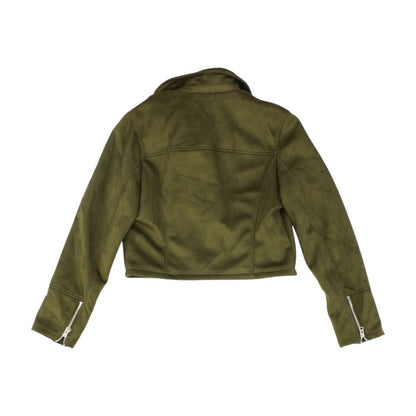 Green Solid Faux Leather Jacket
