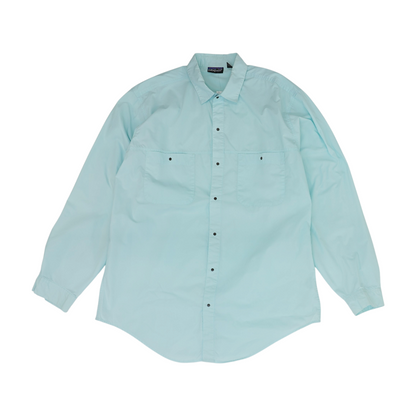 Blue Solid Long Sleeve Button Down