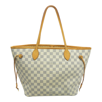 Cream Never full in Damier Azur Canvas Handbag