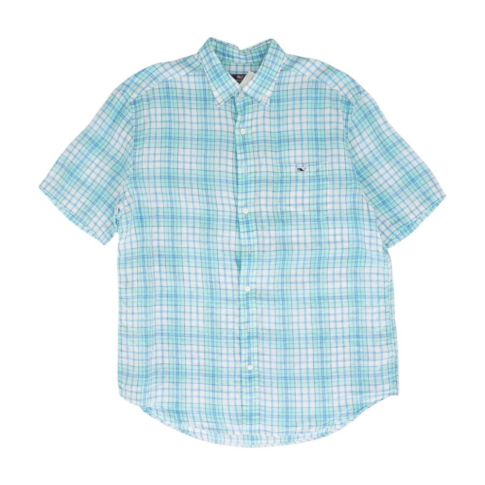 Blue Plaid Short Sleeve Button Down