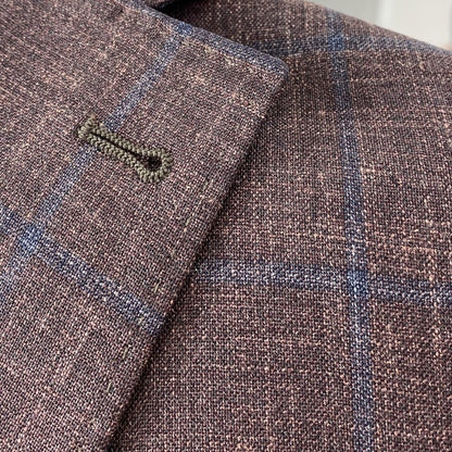 Burgundy Plaid Wool, Silk & Linen Sport Coat