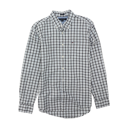 White Plaid Long Sleeve Button Down