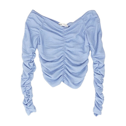 Blue Solid Long Sleeve Blouse