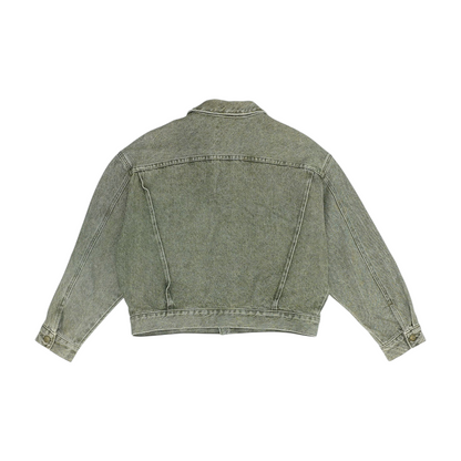 Green Solid Denim Jacket
